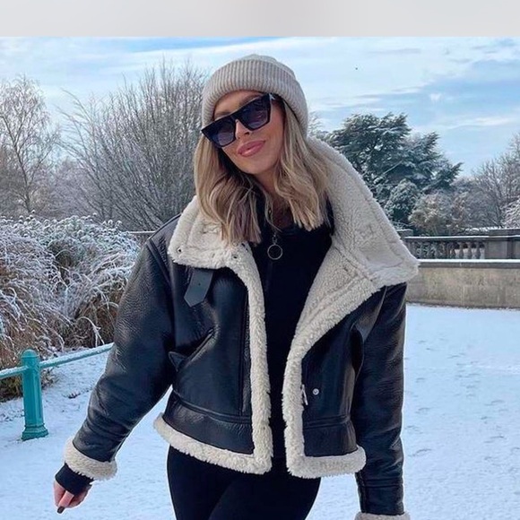 Zara Jackets & Blazers - Zara Bomber Jacket Leather Shearling Lined Moto Collared Size Medium Blogger Fav